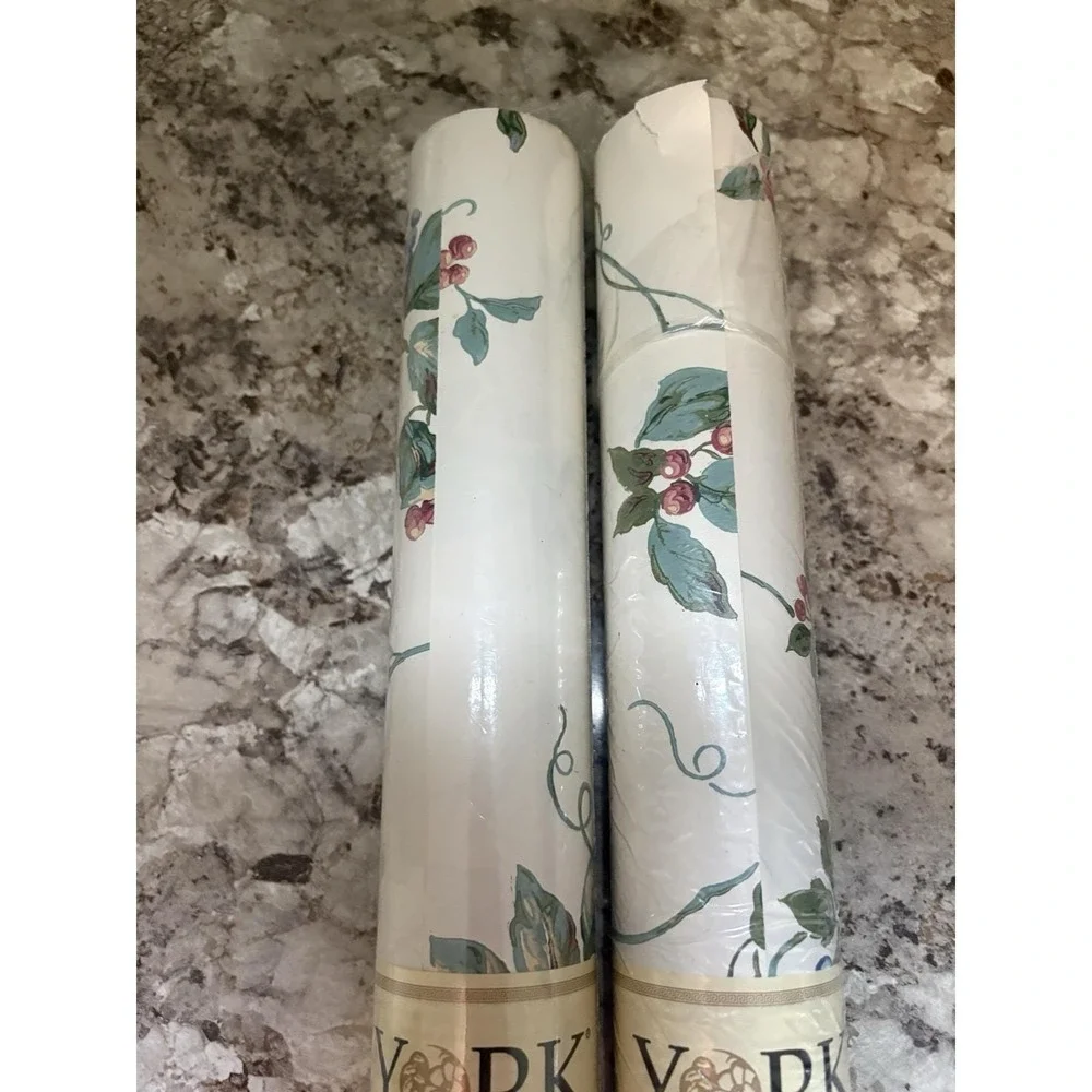 Vintage York Wallcoverings Cottagecore Botanical Fruit HI2246, 56 Sq Ft Lot Of 2